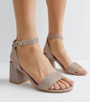 New Look Rose Gold Shimmer 2 Part Block Heel Sandals